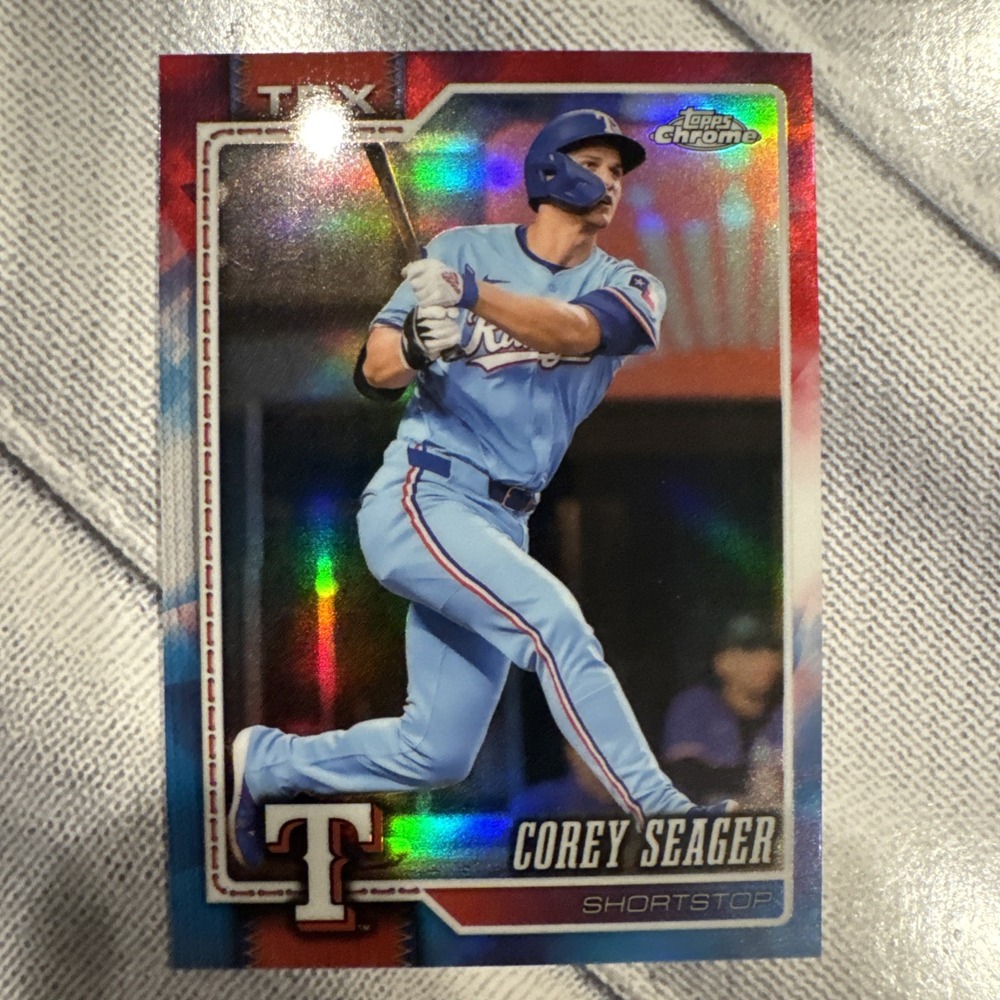 2026 Topps Chrome Corey Seager #28 Red White & Blue Refractor Rangers